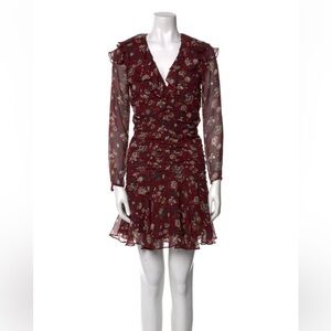 Veronica Beard Burgundy Floral Long Sleeve Dress